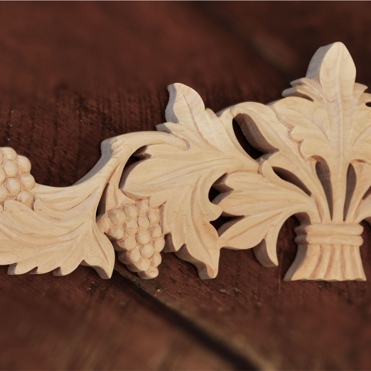 Grape Motif Center Carving - Appliques and Onlays - Wood Carvings