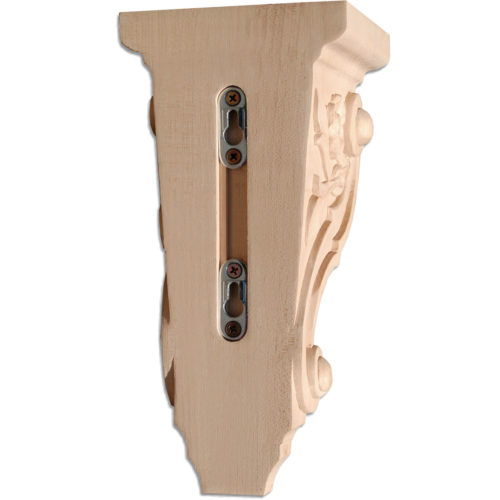 Tennessee corbels designed with classic foliate scroll on the sides. Front of the corbels has carved in a deep relief floral motif
